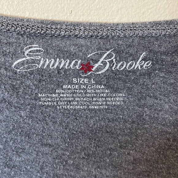 Emma Brooke, V-Neck top, grey, L, floral embroidery, cotton/modal - Picture 2 of 4